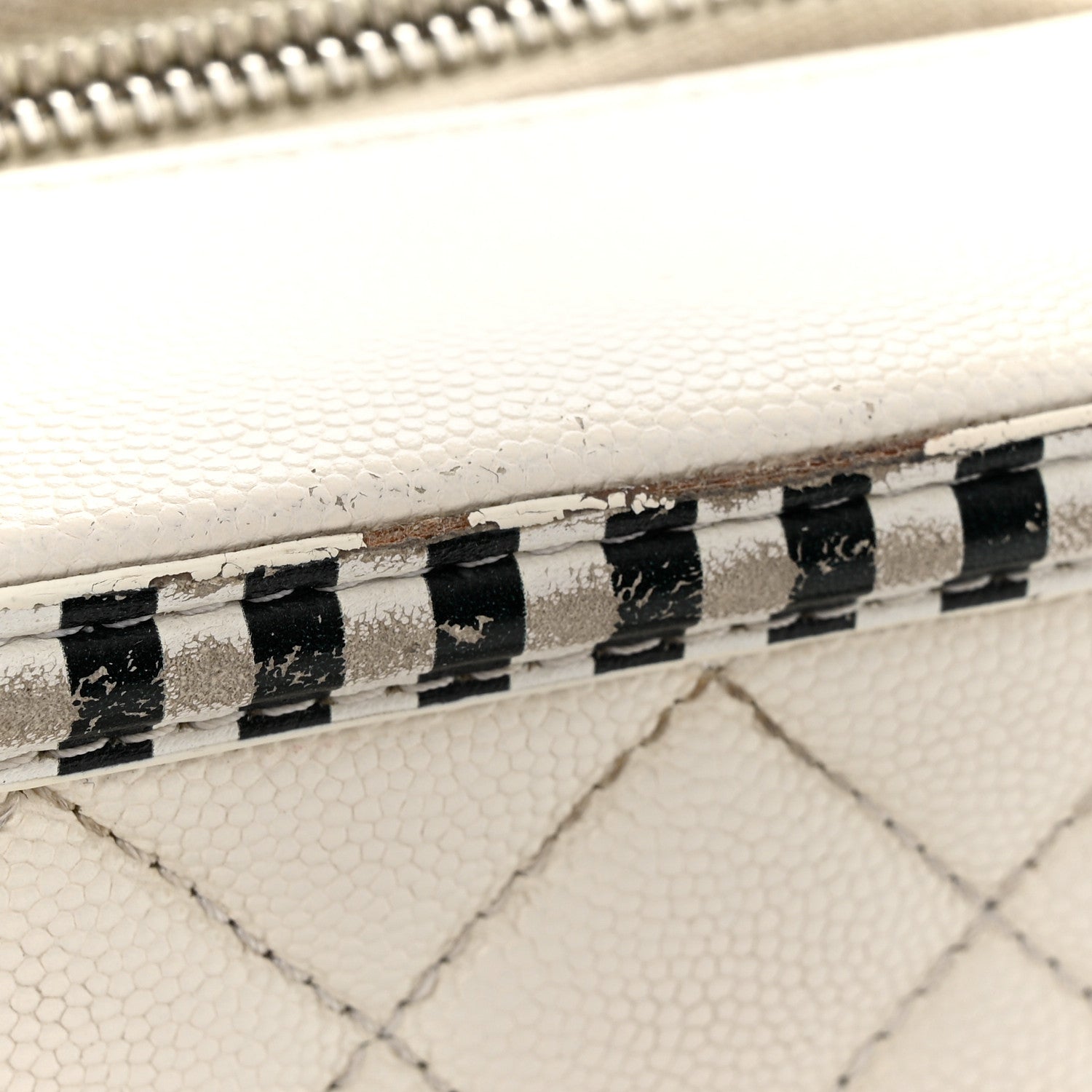 Chanel Caviar Quilted Striped Medium CC Filigree Vanity Case White Black 14 of 18