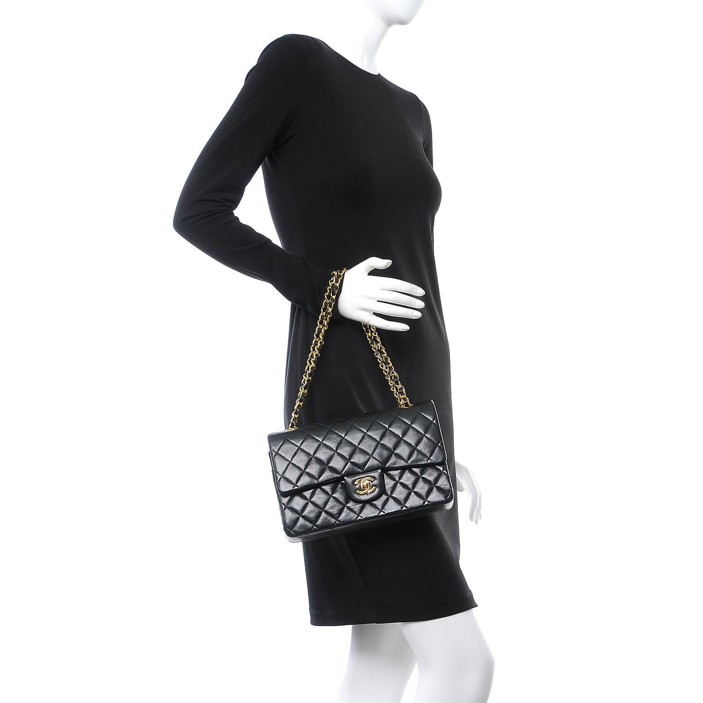 Lambskin Quilted Medium Double Flap Black
