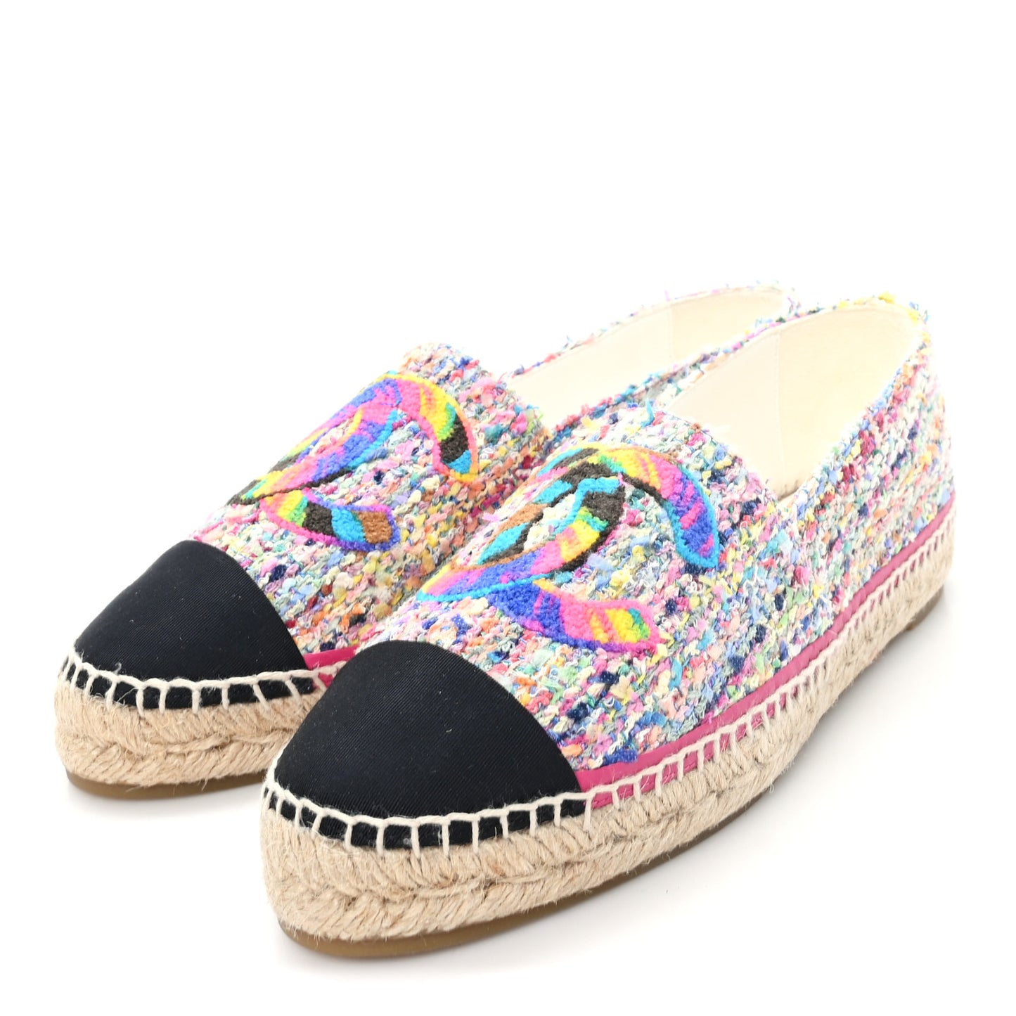 Cotton Tweed Grosgrain CC Espadrilles 41 Multicolor Black