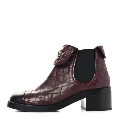 Chanel Lambskin Quilted Cap Toe CC Turnlock Booties 41 Burgundy Black 1 of 8
