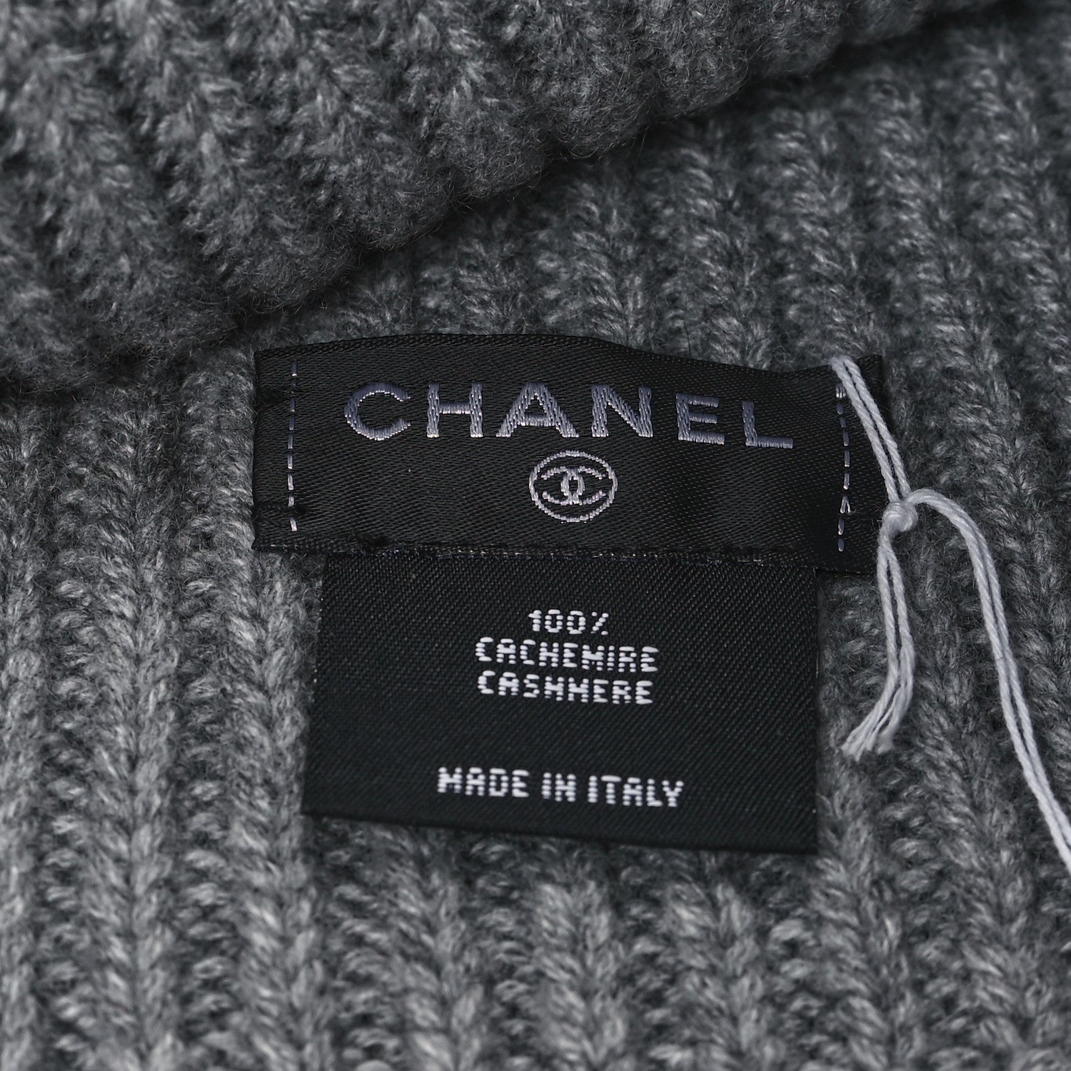 Chanel Cashmere Logo Beanie Hat Gray White 3 of 3