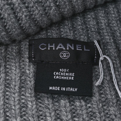 Chanel Cashmere Logo Beanie Hat Gray White 3 of 3