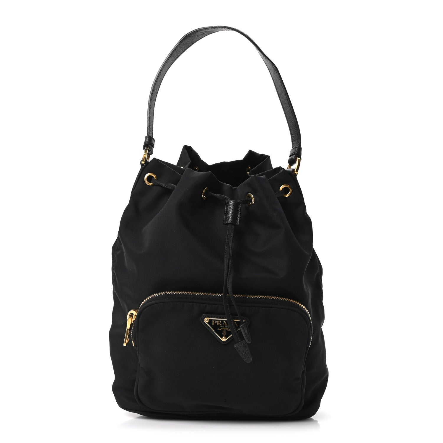 Prada Saffiano Tessuto Nylon Mini Bucket Crossbody Bag Black 1 of 10