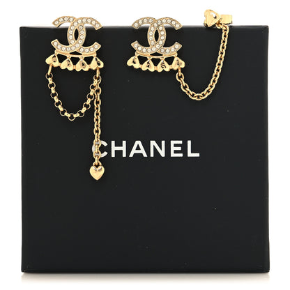 Chanel Metal Crystal CC Drop Heart Link Earrings Gold 5 of 5