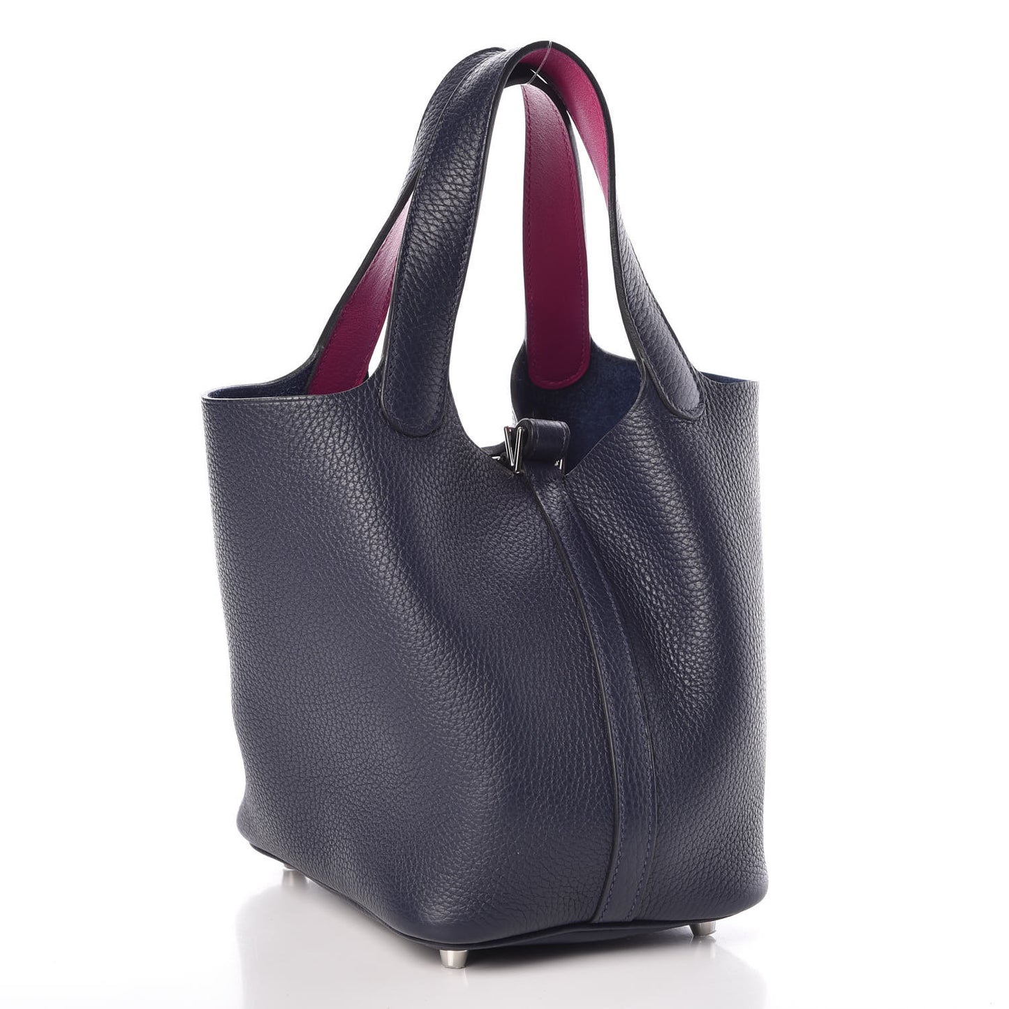 Taurillon Clemence Picotin Lock 18 PM Bleu Nuit Rose Pourpre
