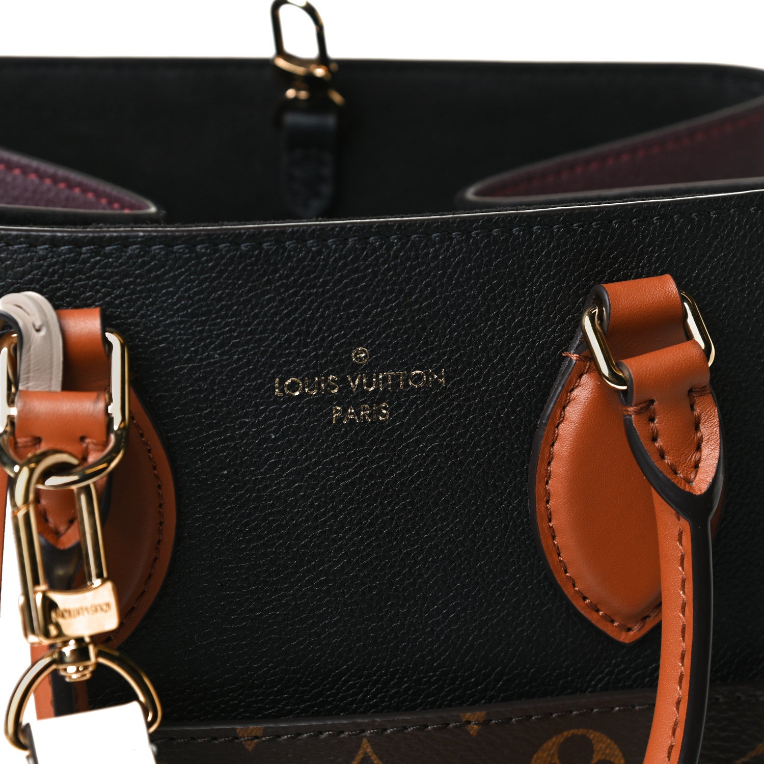 Louis Vuitton Calfskin Monogram Fold Tote MM Black Wine Cream 10 of 15