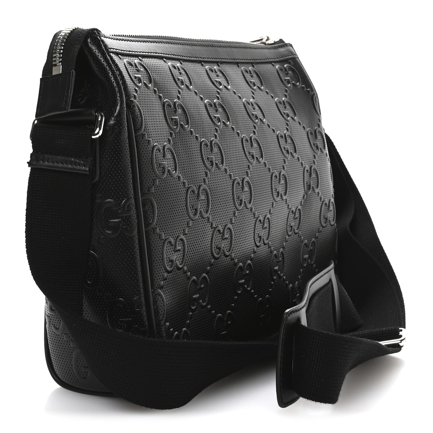 Calfskin GG Tennis Embossed Shoulder Bag Black