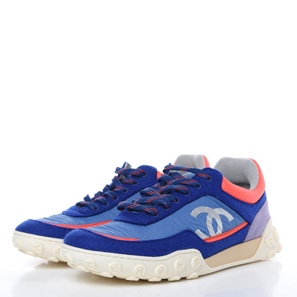 Chanel Wool Nylon Lambskin Suede Calfskin Womens Logo Sneakers 38 Blue Coral 3 of 9