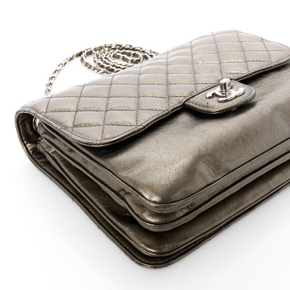 Chanel Metallic Crackled Calfskin Medium Clam's Pocket Flap Dark Silver 15 of 15