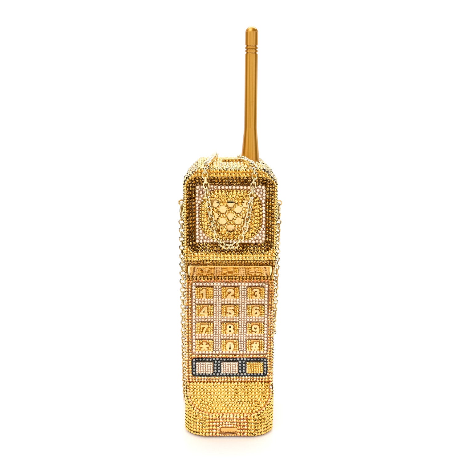 Judith Leiber Austrian Crystal Call Me Brick Phone Minaudiere Clutch Multicolor Gold 1 of 11