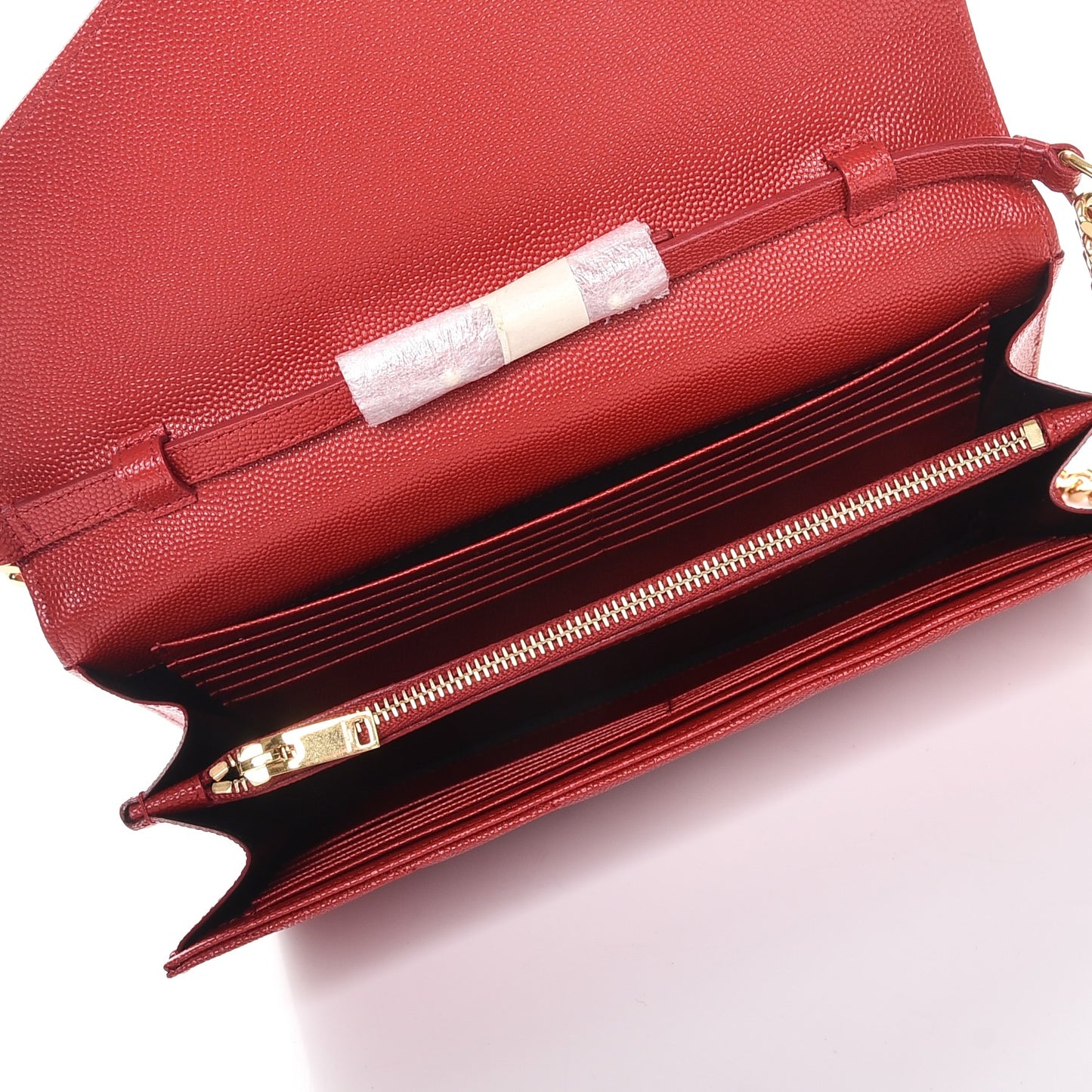 Grain De Poudre Matelasse Chevron Monogram Chain Wallet Red