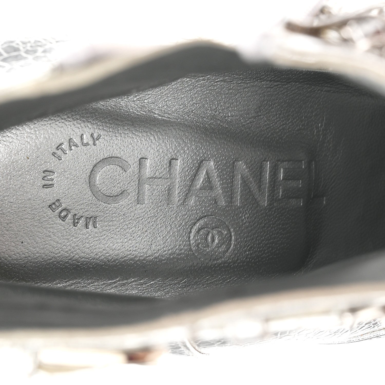 Chanel Metallic Crackled Calfskin Chain CC Short Boots 38.5 Silver 7 of 8