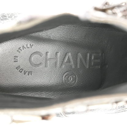 Chanel Metallic Crackled Calfskin Chain CC Short Boots 38.5 Silver 7 of 8