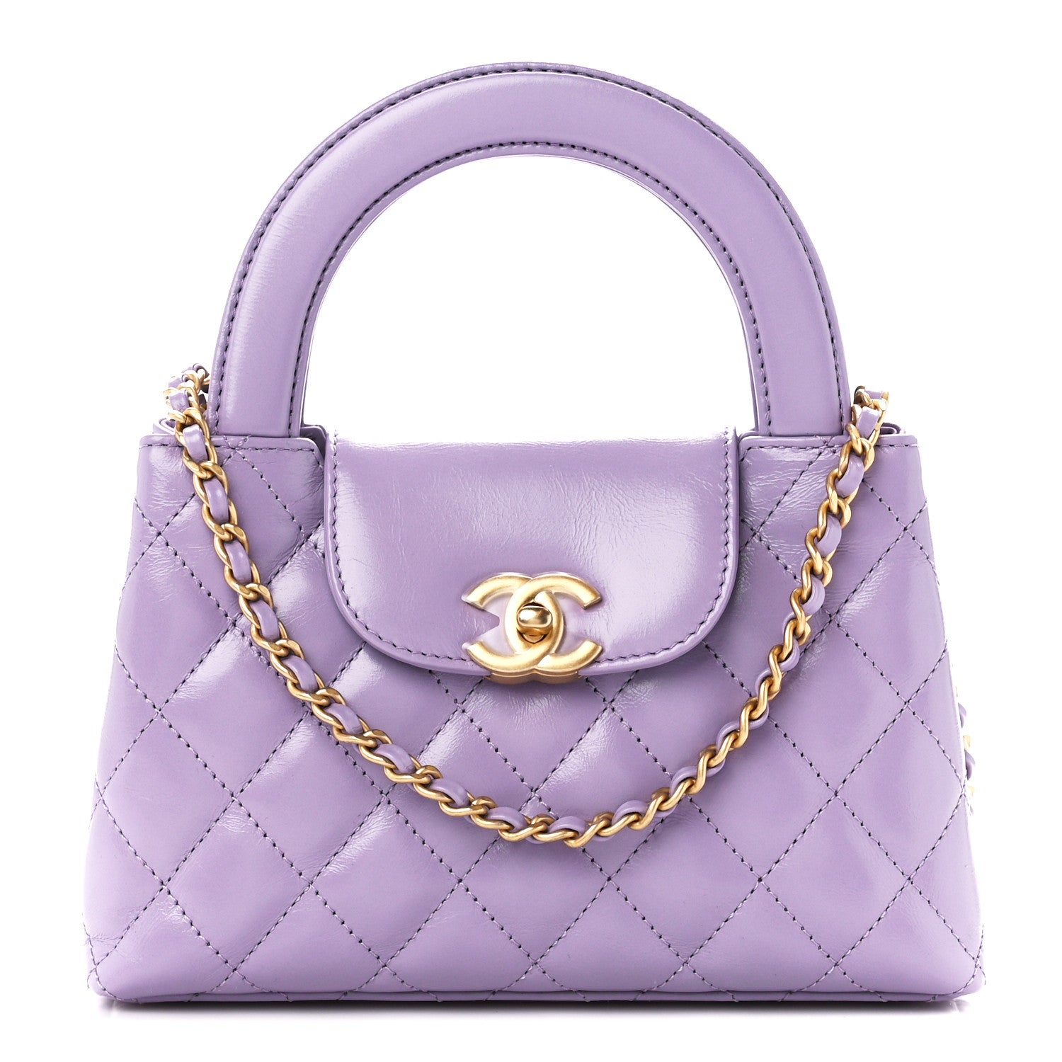 Chanel Shiny Aged Calfskin Quilted Nano Kelly Shopper Lilac 1 of 11