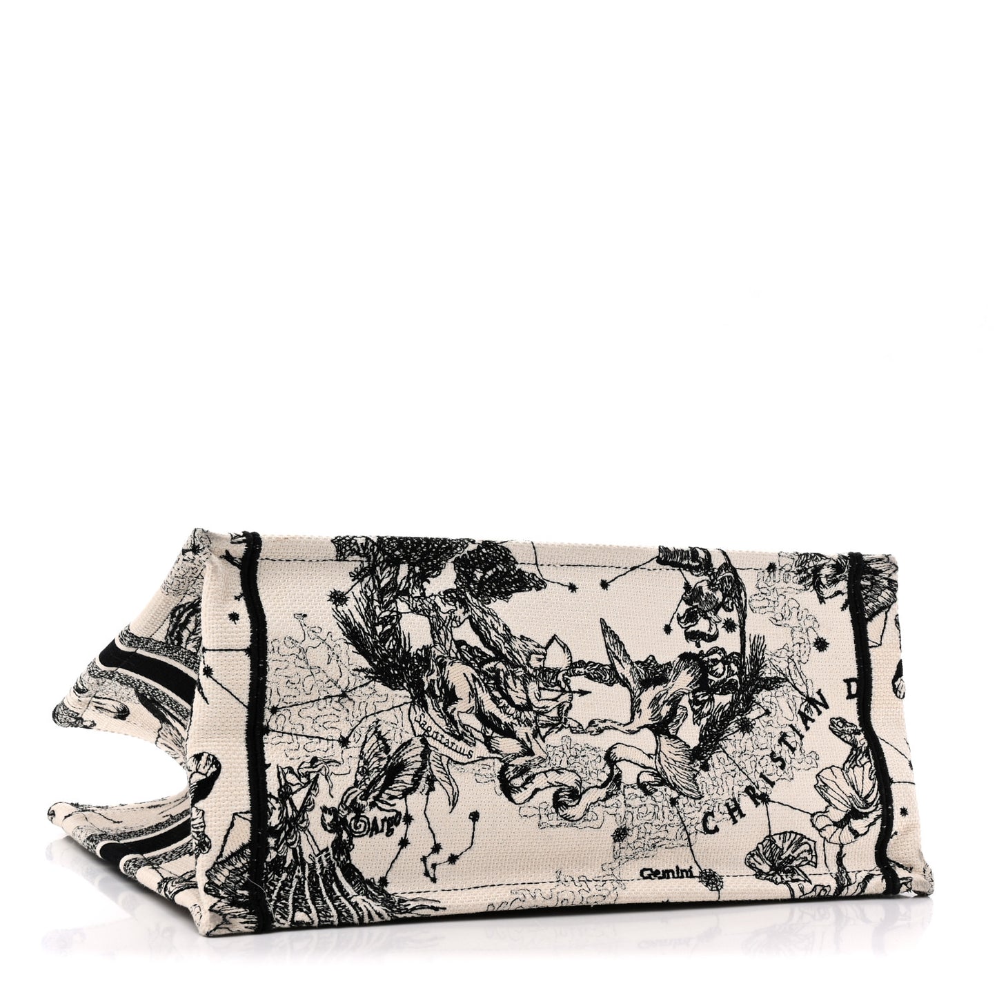 Canvas Zodiac Toile De Jouy Embroidered Medium Book Tote Latte