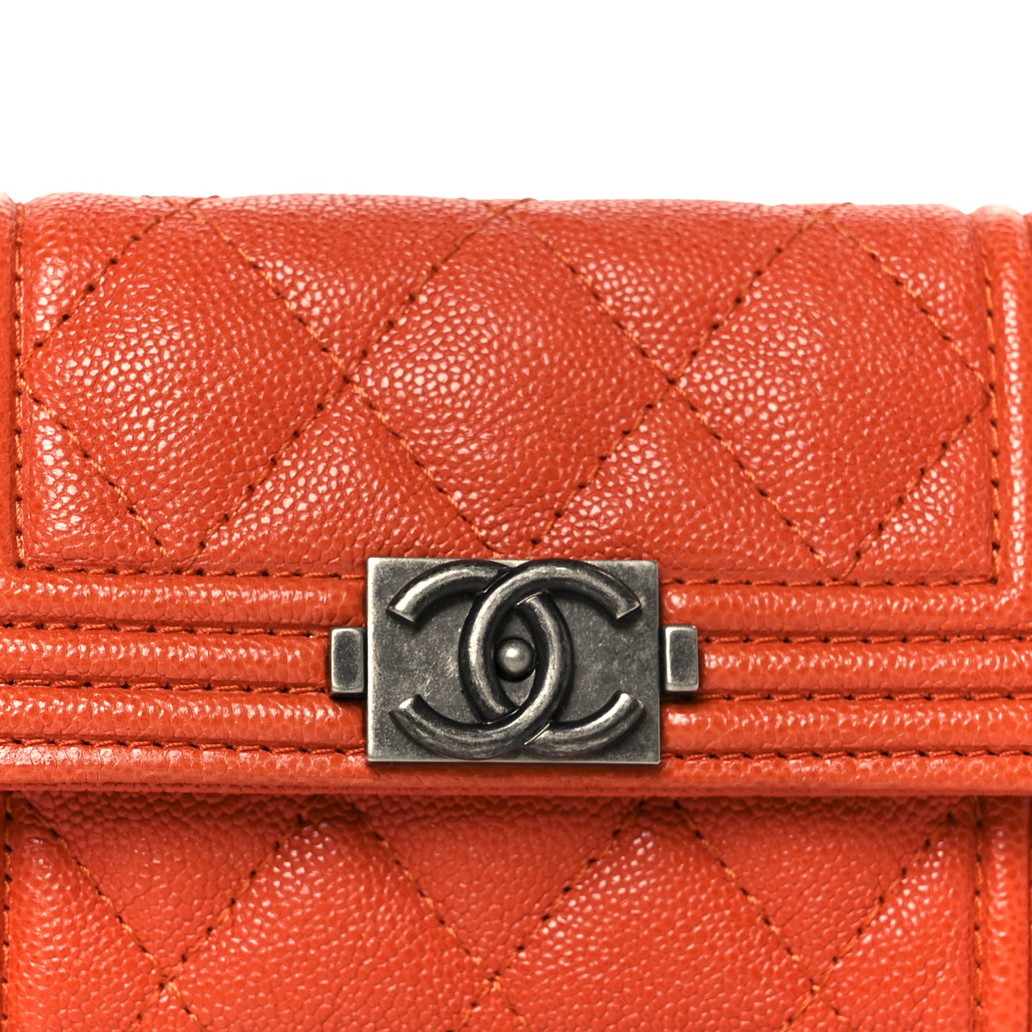Caviar Quilted Boy Flap Card Holder Orange