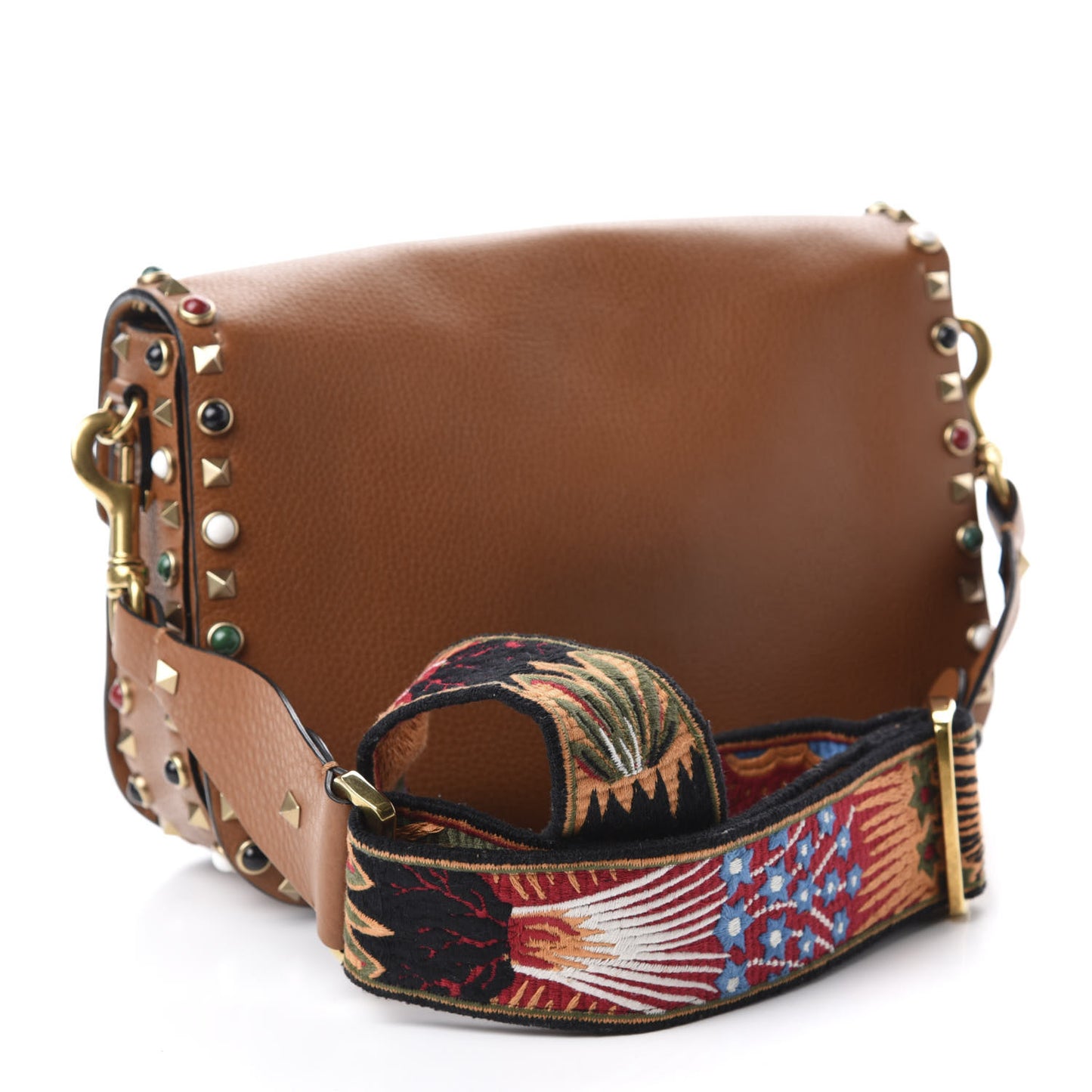 Calfskin Enchanted Wonderland Medium Guitar Strap Rockstud Rolling Flap Saddle Bag Light Cuir