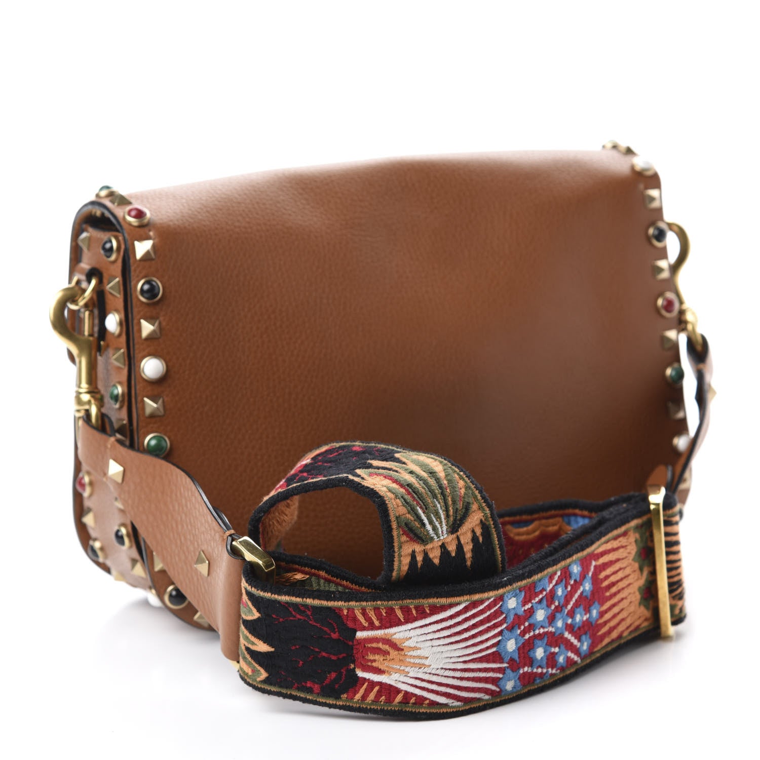 Valentino Garavani Calfskin Enchanted Wonderland Medium Guitar Strap Rockstud Rolling Flap Saddle Bag Light Cuir 3 of 9