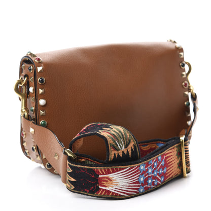 Valentino Garavani Calfskin Enchanted Wonderland Medium Guitar Strap Rockstud Rolling Flap Saddle Bag Light Cuir 3 of 9