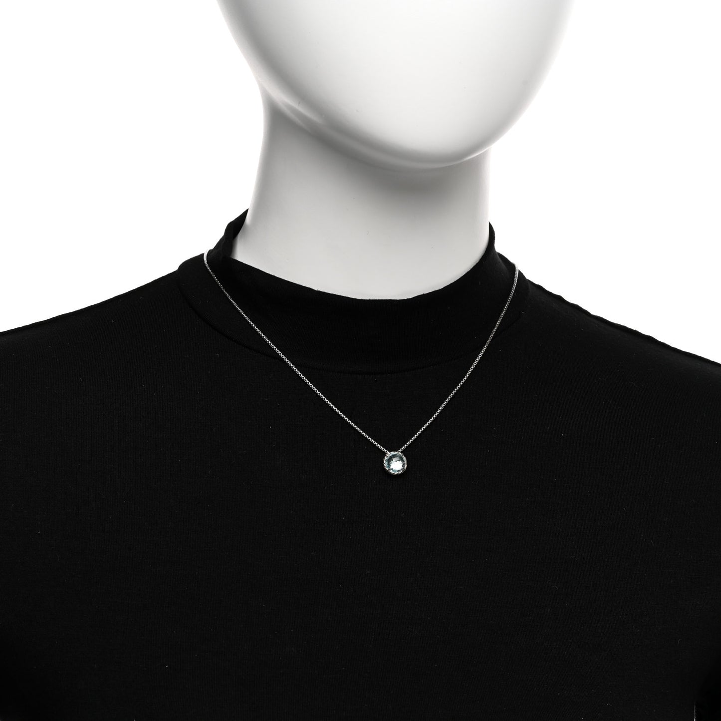 Sterling Silver Blue Topaz 10mm Chatelaine Pendant Necklace
