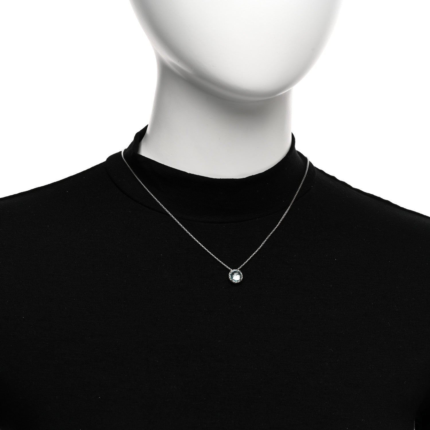 David Yurman Sterling Silver Blue Topaz 10mm Chatelaine Pendant Necklace 2 of 4