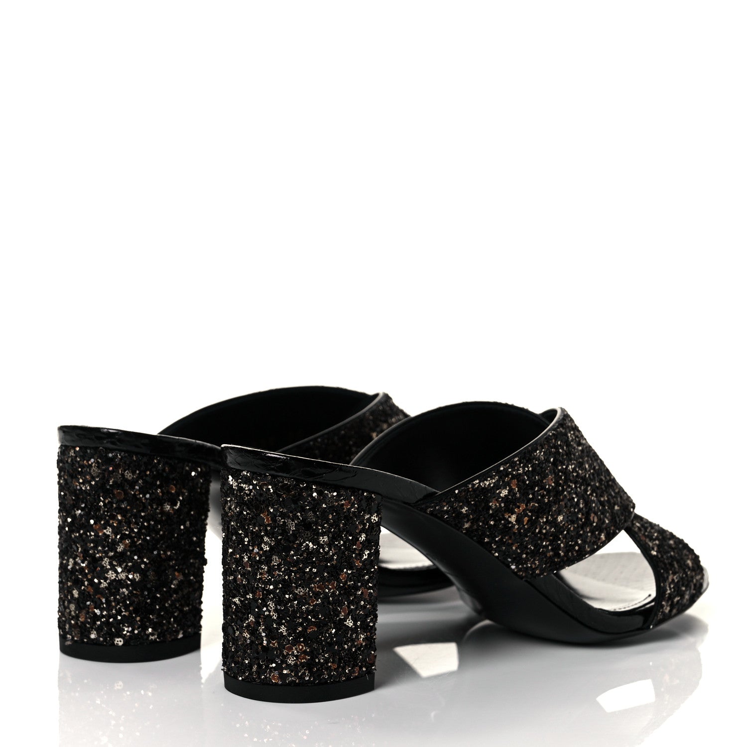 Saint Laurent Glitter LouLou 70 Mule Sandals 36 Black Gold 4 of 9