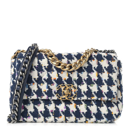 Chanel Tweed Quilted Medium Chanel 19 Flap Ecru Navy Blue Multicolor 1 of 9