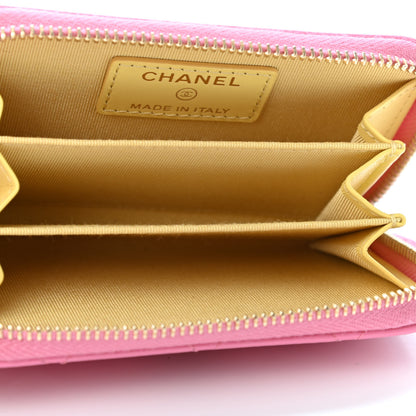 Chanel Lambskin Quilted Zip Around Coin Purse Wallet Pink Yellow 4 of 4