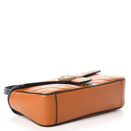 Gucci Vintage Effect Calfskin Matelasse Diagonal Small Torchon GG Marmont Shoulder Bag Cognac Black 4 of 9