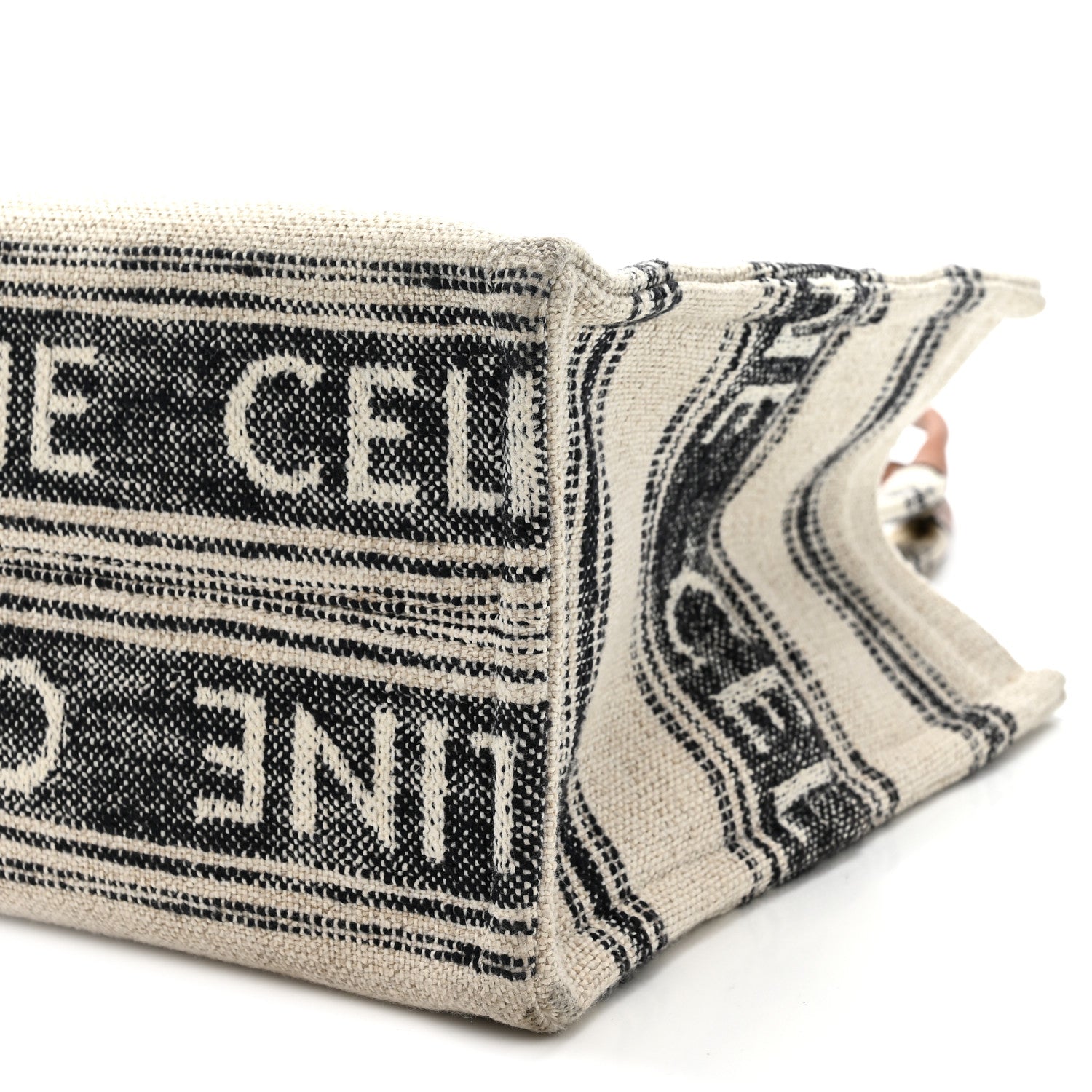 Celine Jacquard Striped Large Cabas Thais White Black 9 of 11