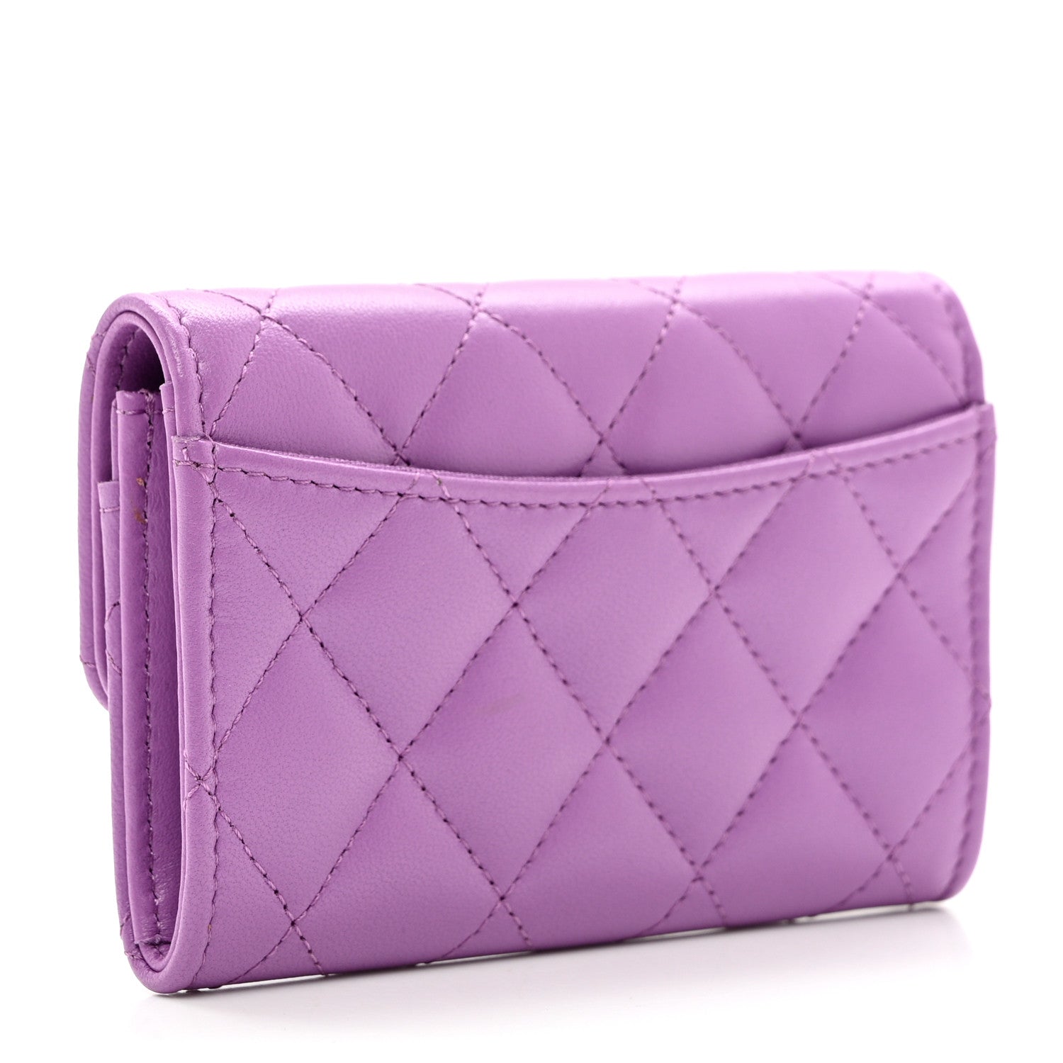 Chanel Lambskin Quilted Flap Card Holder Wallet Purple 3 of 9