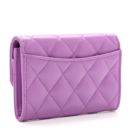 Chanel Lambskin Quilted Flap Card Holder Wallet Purple 3 of 9