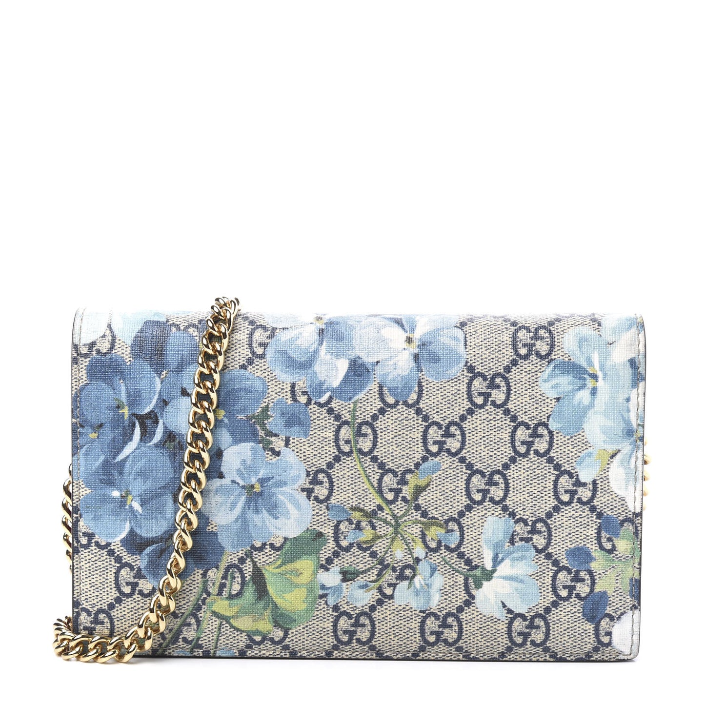 GG Supreme Monogram Blooms Chain Wallet Blue
