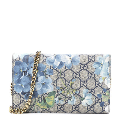 Gucci GG Supreme Monogram Blooms Chain Wallet Blue 1 of 8