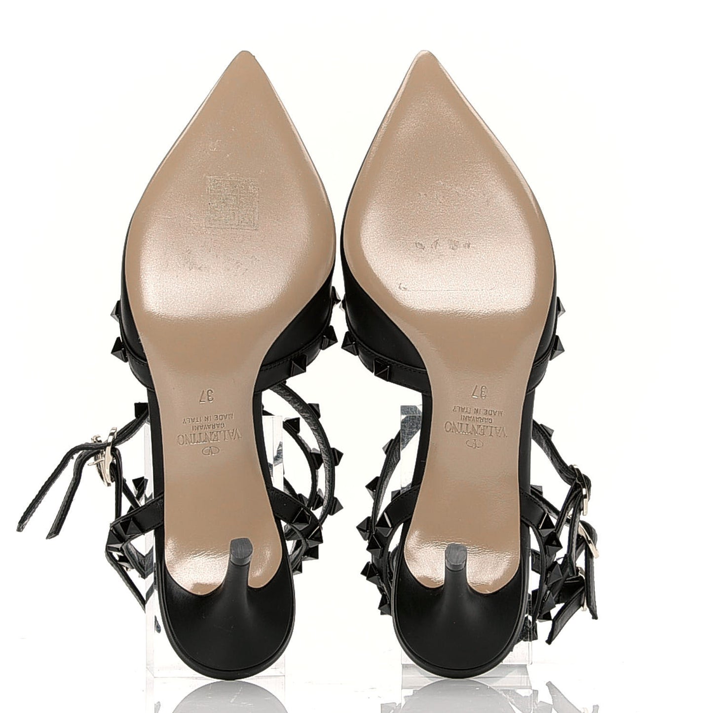 Calfskin Lacquered Monochrome Rockstud Ankle Strap 65mm Pumps 37 Black
