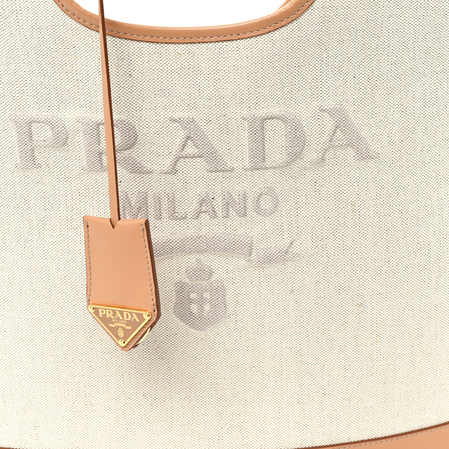 Prada Linen Vitello Medium Logo Tote Natural 8 of 11