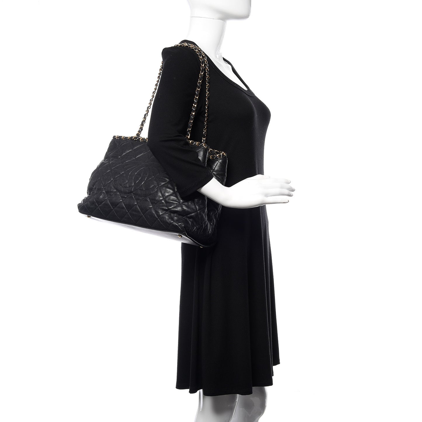 Calfskin Quilted Small Chain Me Tote Black