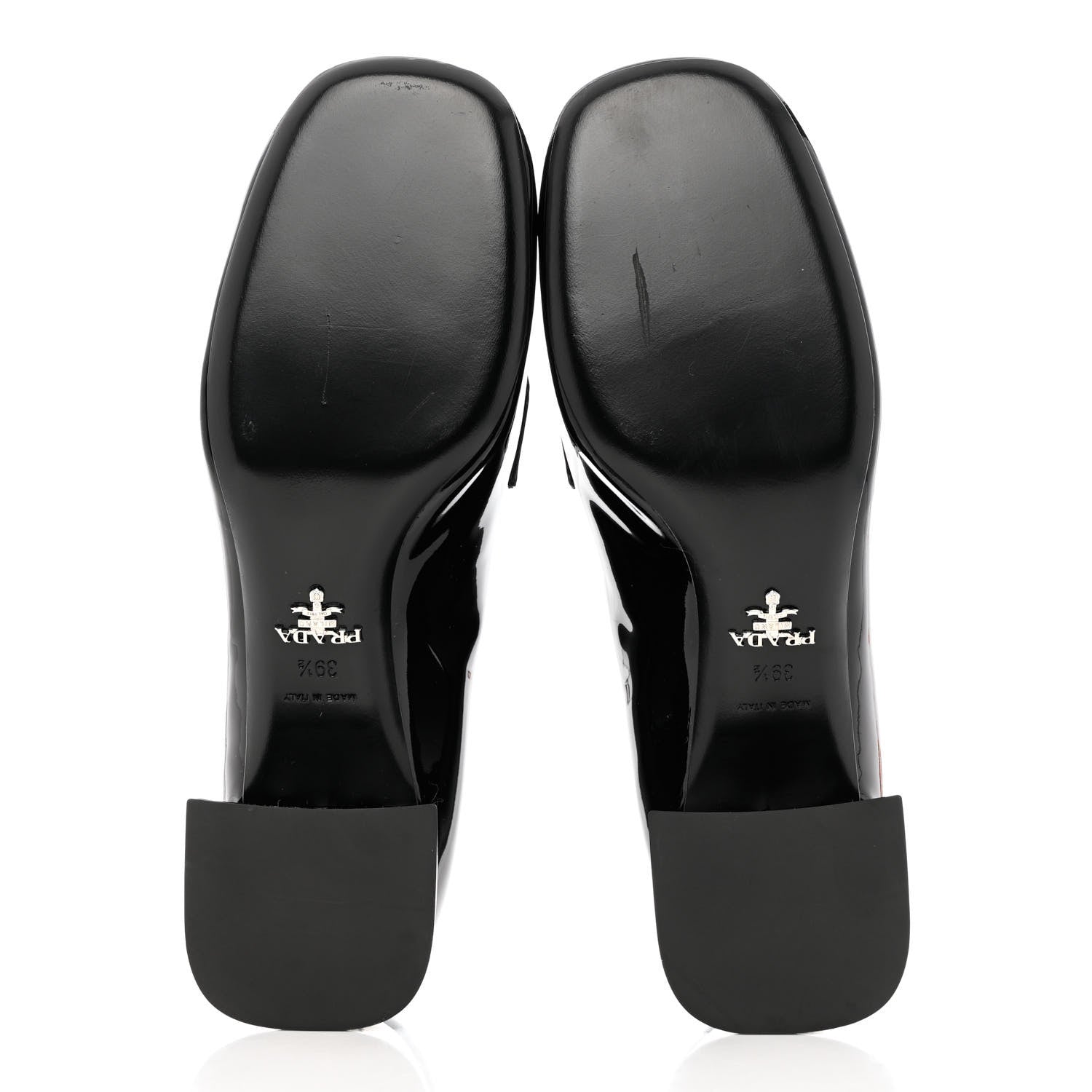 Prada Vernice Metal Triangle Logo 45mm Loafer Pumps 39.5 Black 5 of 10