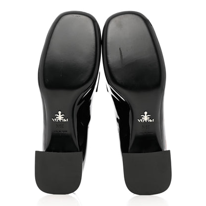 Prada Vernice Metal Triangle Logo 45mm Loafer Pumps 39.5 Black 5 of 10