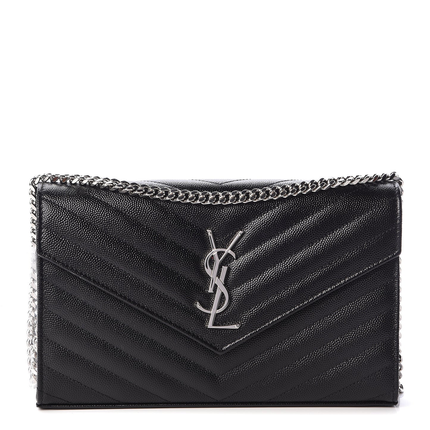 Grain De Poudre Matelasse Chevron Monogram Chain Wallet Black