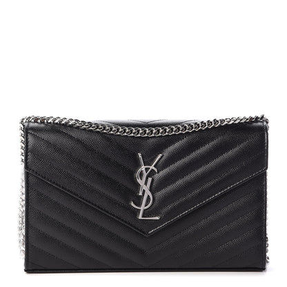 Saint Laurent Grain De Poudre Matelasse Chevron Monogram Chain Wallet Black 1 of 10