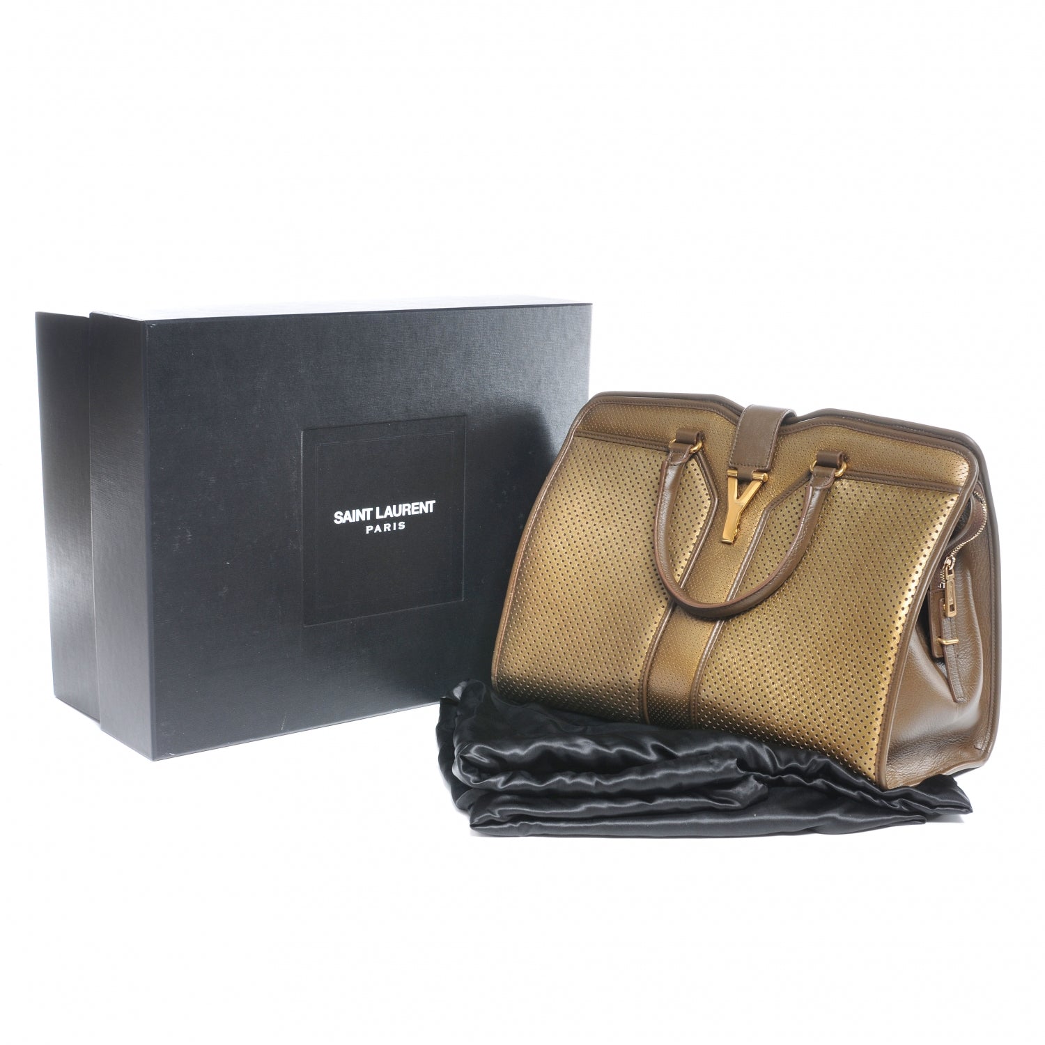 Saint Laurent Perforated Leather Large Cabas Chyc Metallic Bronze 8 of 8
