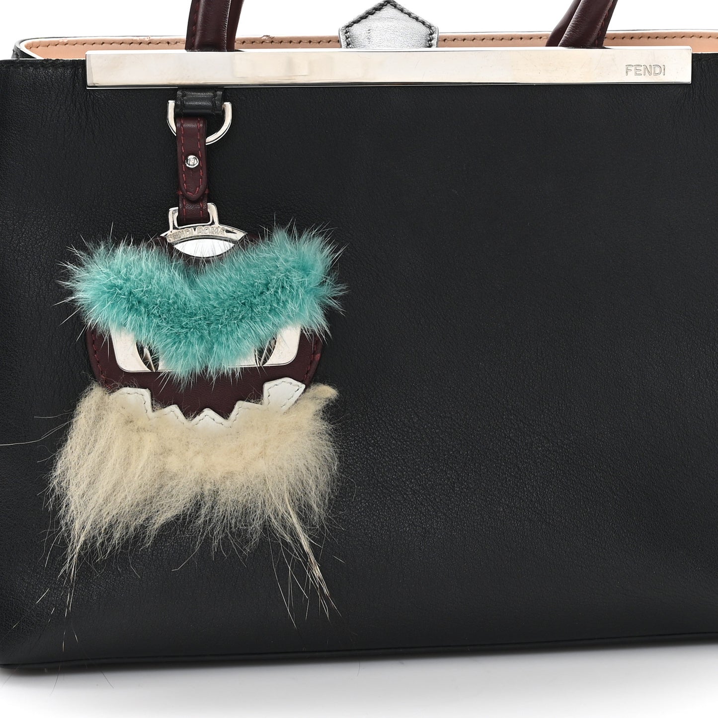 Vitello Dolce Fox Mink Bi-Color Monster Mirror Charm Petite 2Jours Tote Black Bordeaux Acquamarine