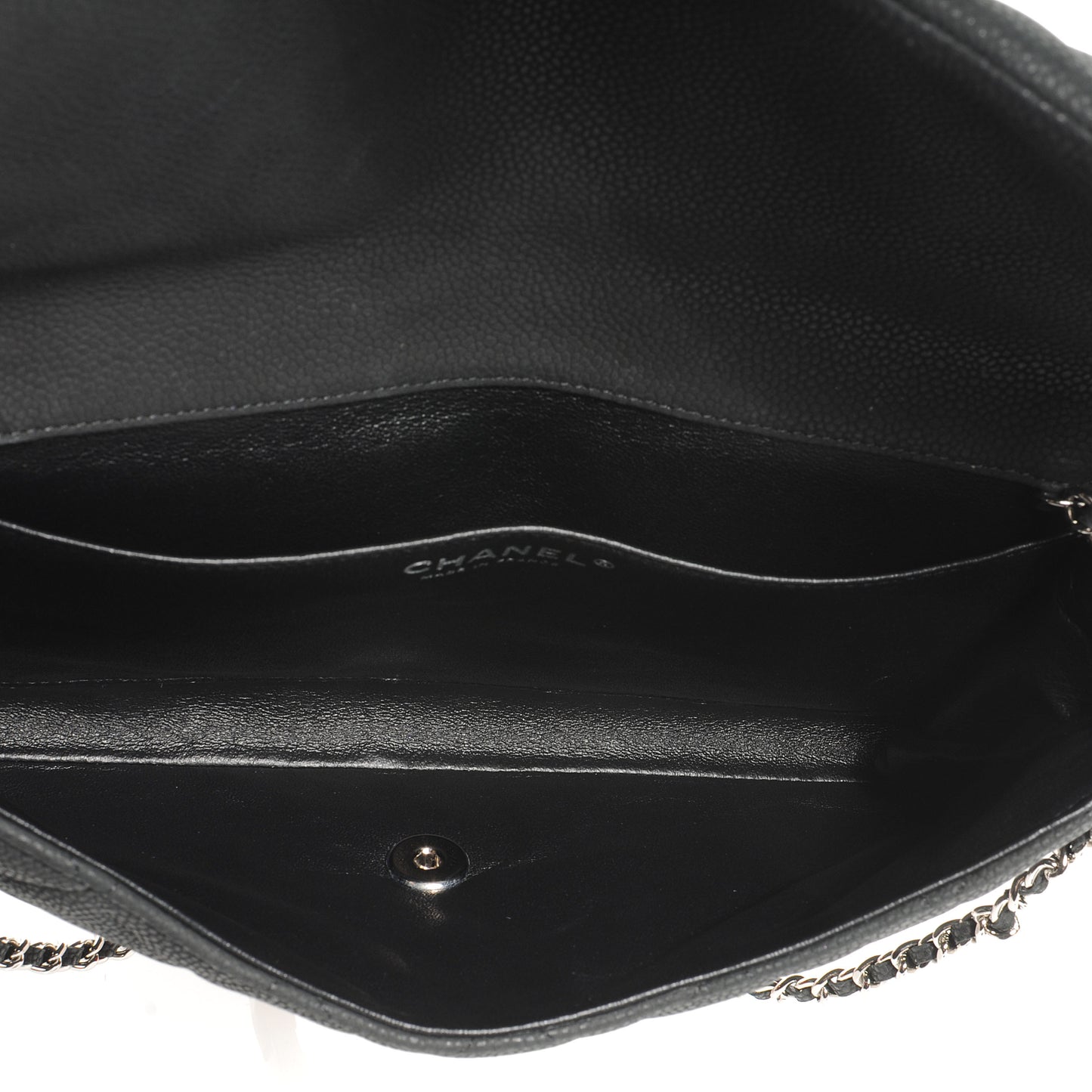 Iridescent Caviar Flap Clutch Bag Black