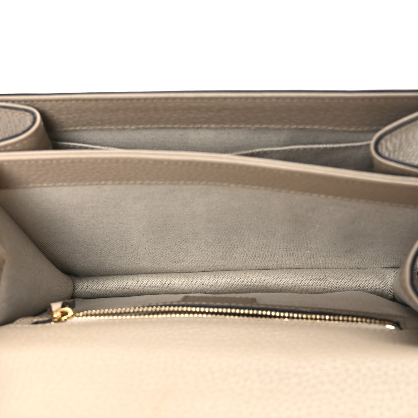 GG Supreme Monogram Textured Dollar Calfskin Web Small Ophidia Padlock Top Handle Bag Beige Mystic White Oatmeal