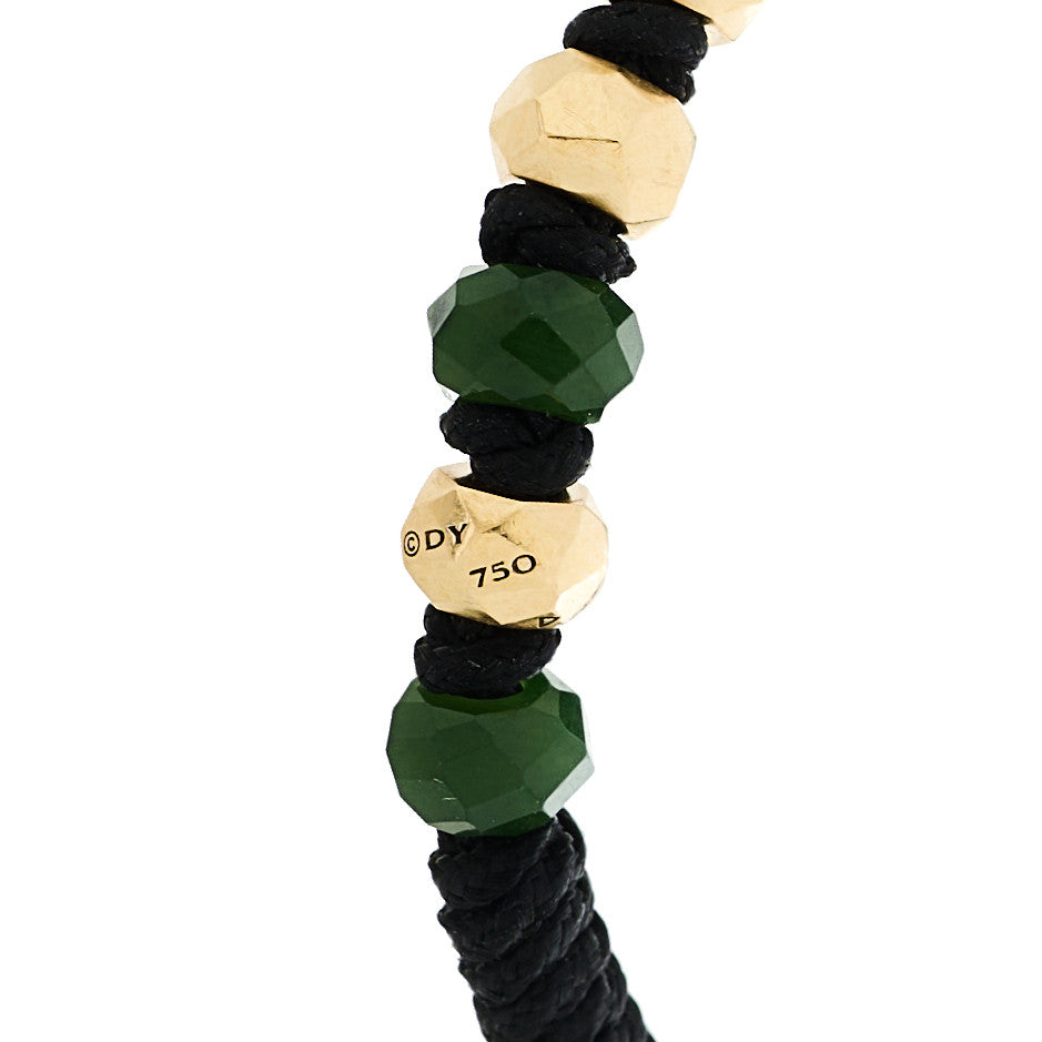 18K Yellow Gold Nephrite Jade Nylon Fortune Woven Bracelet Black
