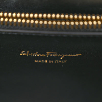 Salvatore Ferragamo Woven Calfskin Medium Studio Top Handle Bag Black White 6 of 9