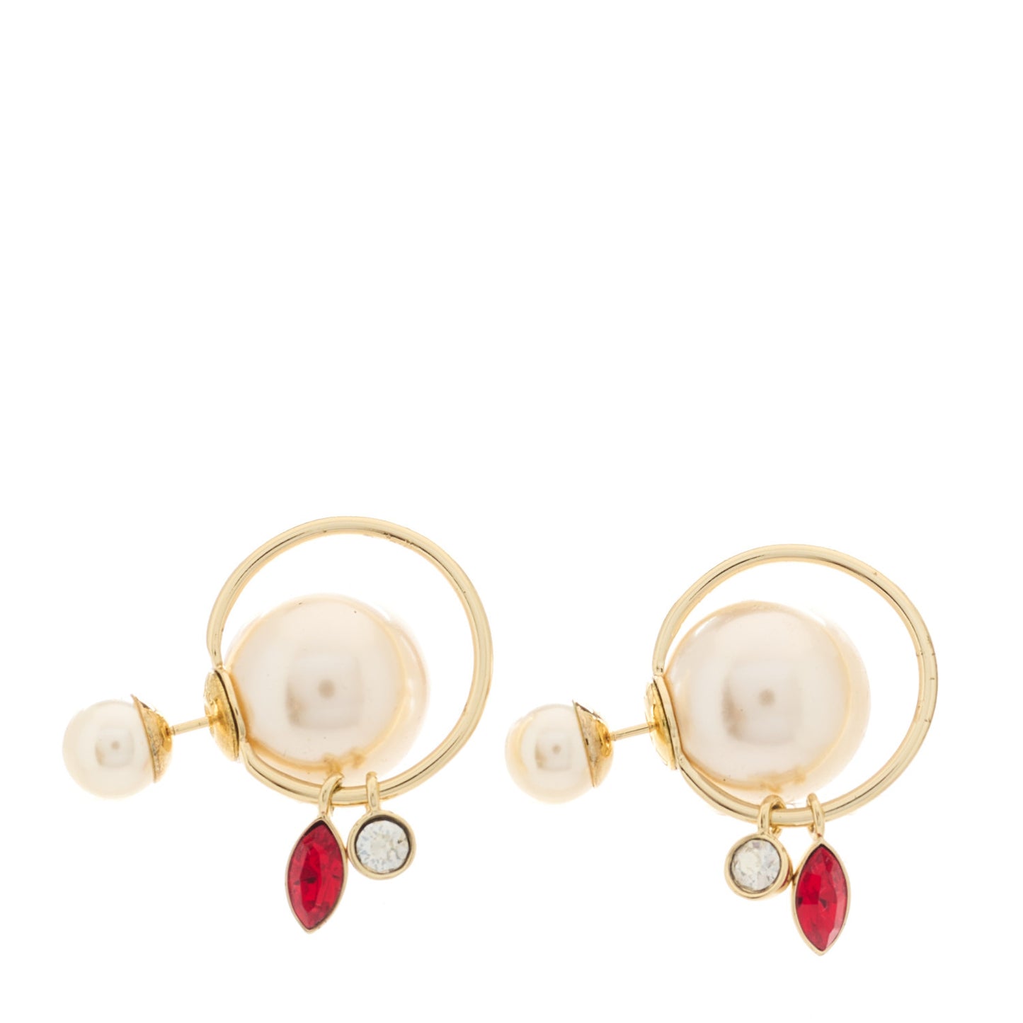 Pearl Crystal Mise En Dior Tribal Dangle Earrings Gold Red