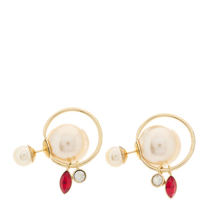 Christian Dior Pearl Crystal Mise En Dior Tribal Dangle Earrings Gold Red 1 of 5