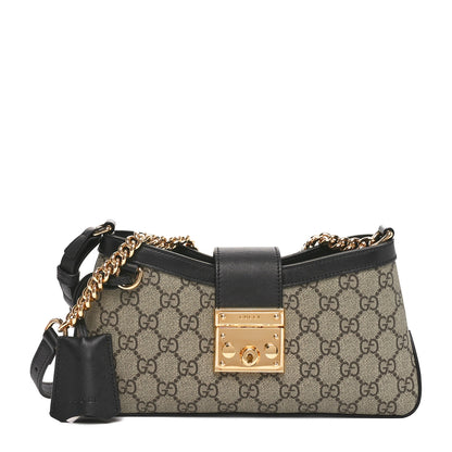 Gucci GG Supreme Monogram Calfskin Small Padlock Chain Shoulder Bag Beige Ebony Black 1 of 10